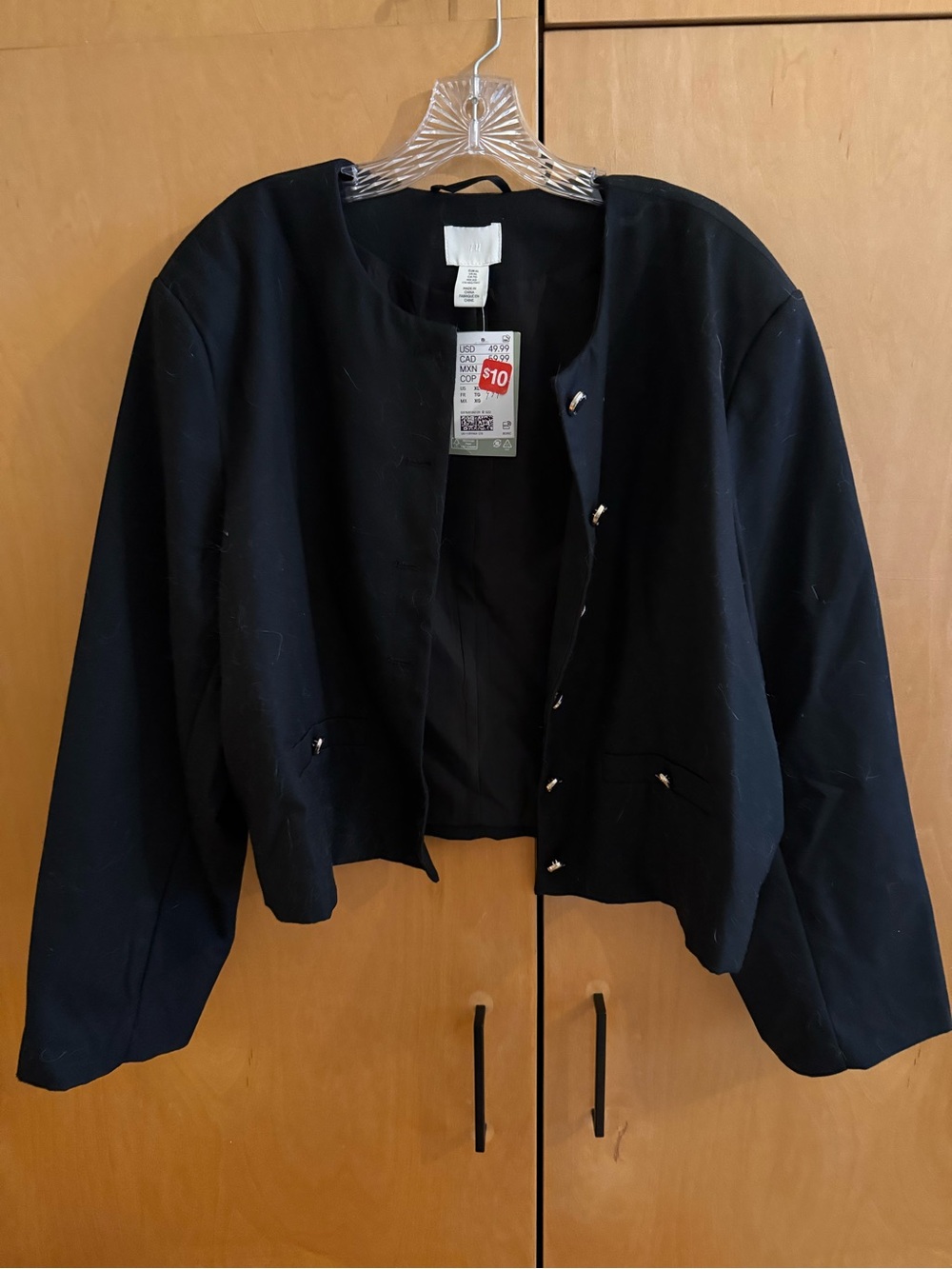 H&M Black Collarless Cropped Blazer